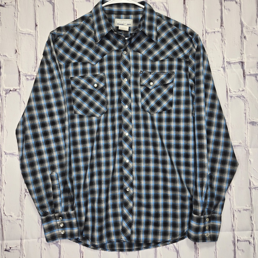 Vtg 90s Wrangler Wrancher‎ Mens Sz L Buttondown Pearl Snap Western Rodeo USA